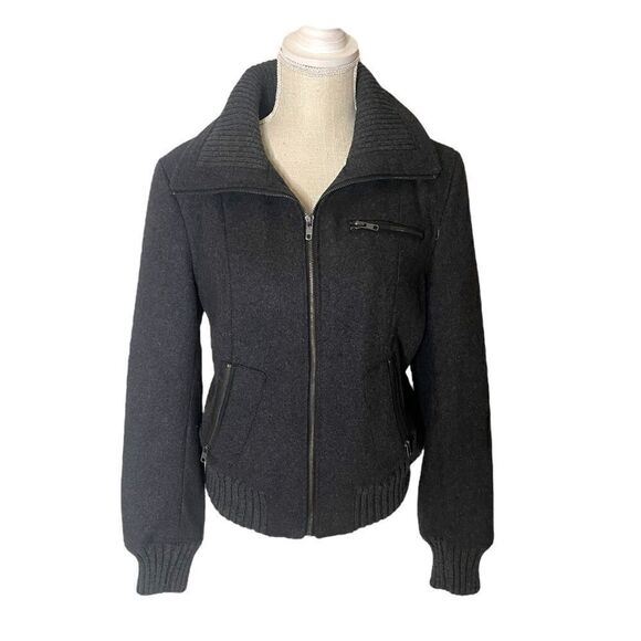 Express Charcoal Gray Wool Blend Bomber Jacket Size Large - Picture 4 of 15
